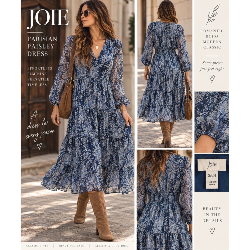 Joie Parisian Paisley Tiered Maxi Dress S Blue Boho Romantic Sheer